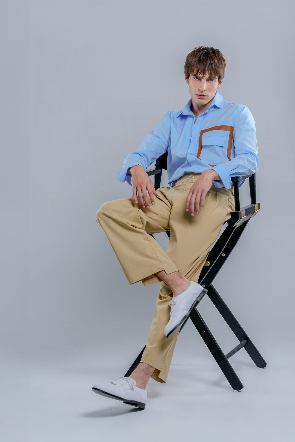 Men's slim fit shirt with leather details