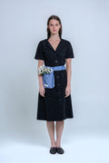 Asymmetrical utility dress with detachable pouch bag