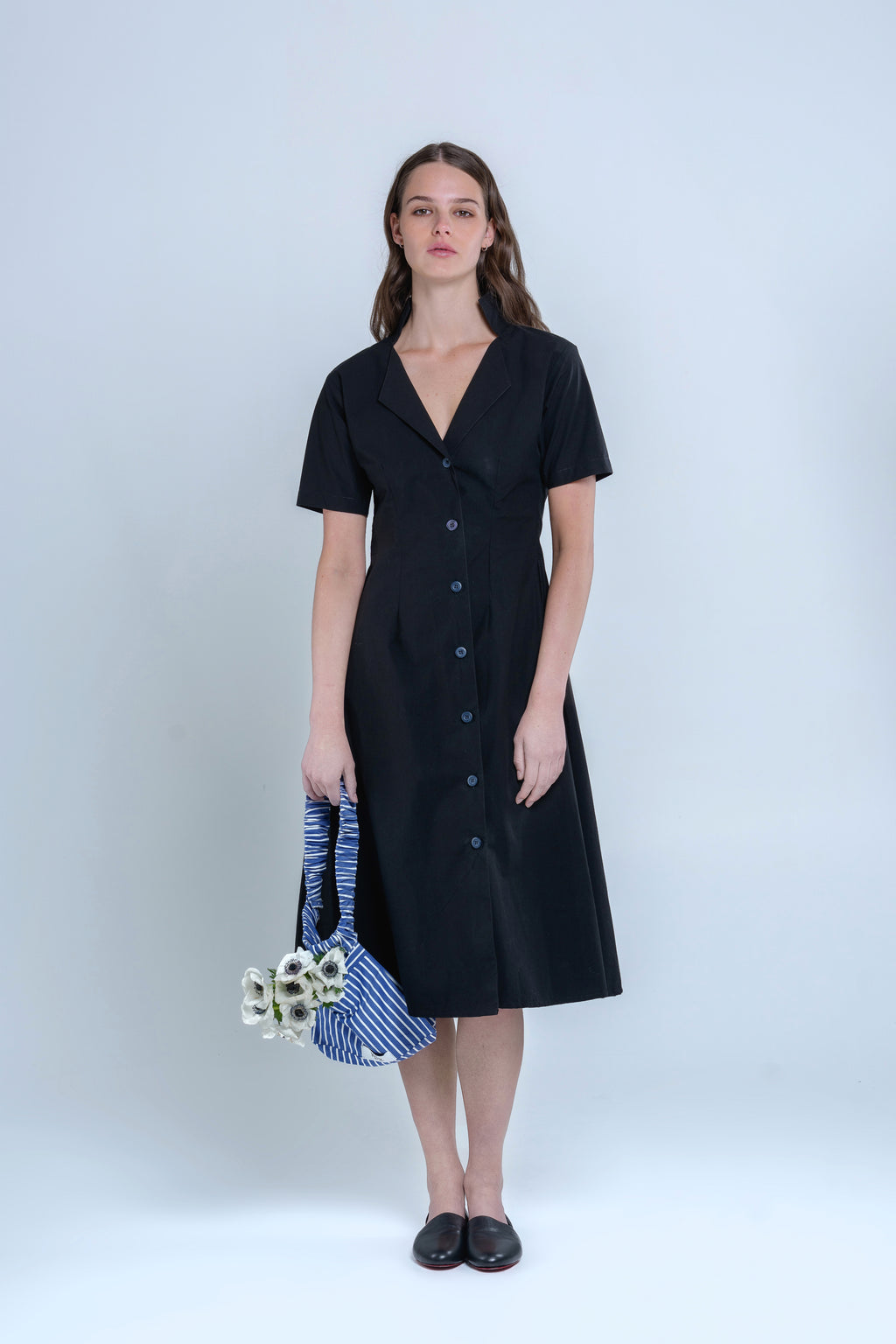 Asymmetrical utility dress with detachable pouch bag