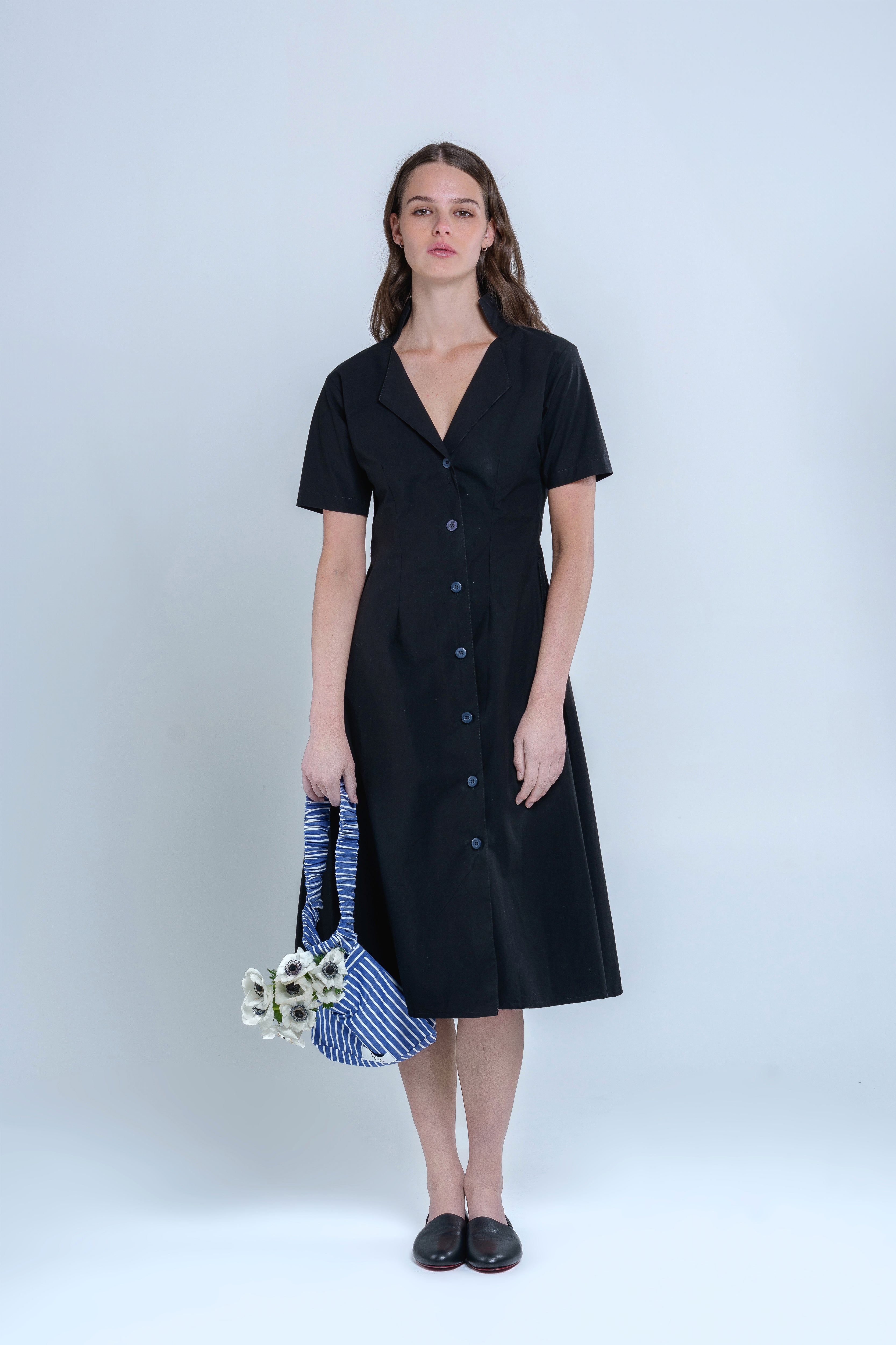 Asymmetrical utility dress with detachable pouch bag