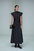 Boat neck dress with leather patch pockets and crochet trim image 0